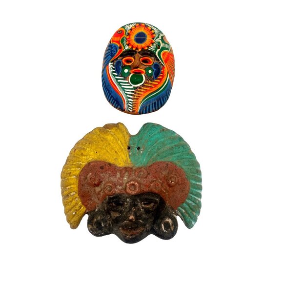 Other - Handcrafted Vintage Mexican Ceramic Masks Colorful Aztec Tribal Face Wall Décor